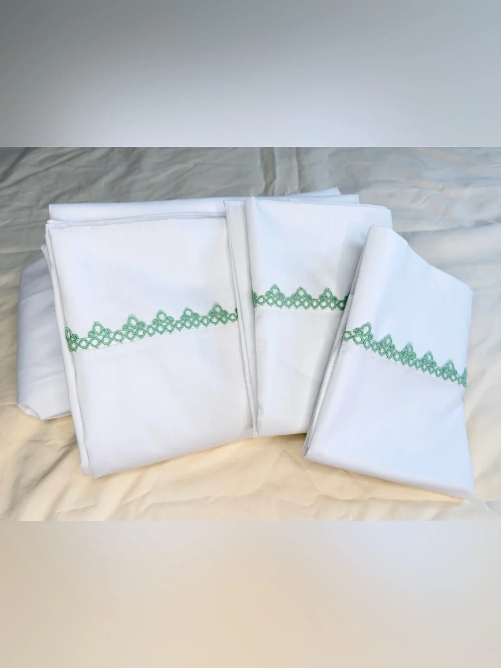 Vintage Springmaid Wondercale No Iron Queen Sz Sheet Set White Embroidered NEW